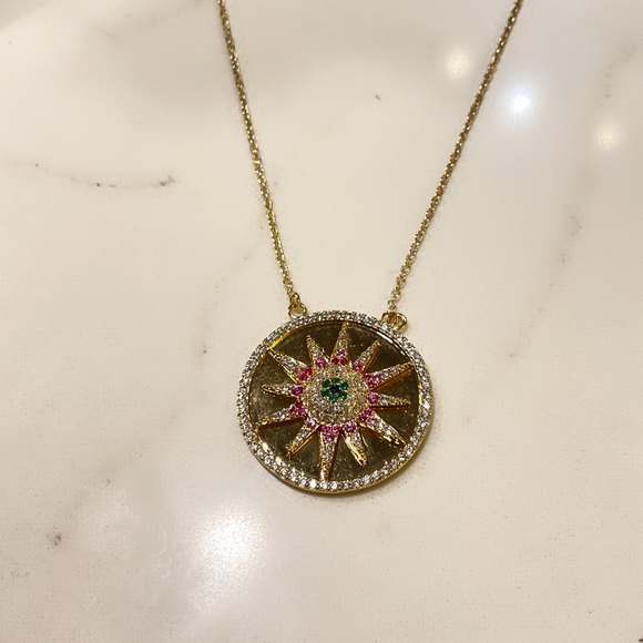 Park Lane Sonny Necklace Gold Tone Sun Round Circle Multicolored CZs NWT - Picture 12 of 13